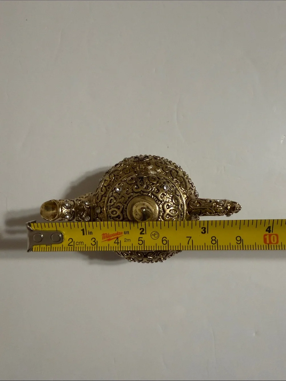 Ornate Gold Tone Decorative Trinket Teapot Accent with Crystals and Embroidery